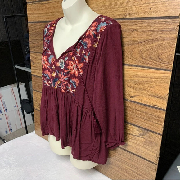 American Eagle Outfitters size small burgundy baby doll long sleeve top - Picture 4 of 9